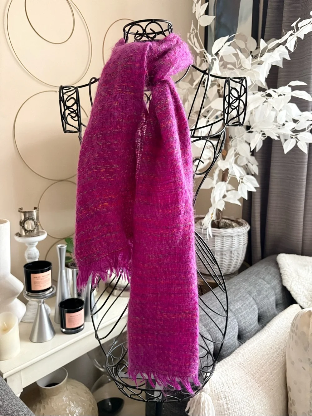 Pink Multicolor Wool Tweed Scarf